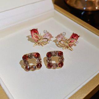 Rhinestone Heart Bow Ear Stud