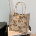 Bear Print Linen Mini Tote Bag
