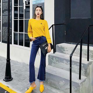 Fray Hem Ring Detail Boot-cut Jeans