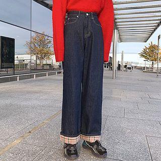 Plaid Lining Wide-leg Jeans