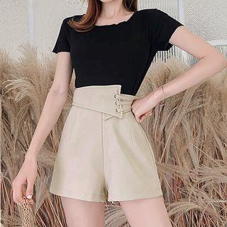 Plain Short-sleeve T-shirt / High-waist Shorts / Set