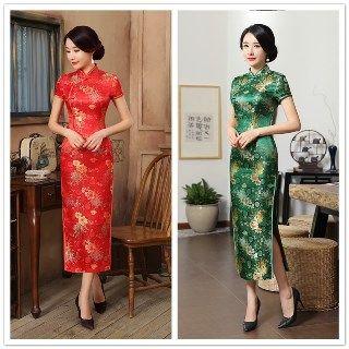 Short-sleeve Jacquard Midi Cheongsam