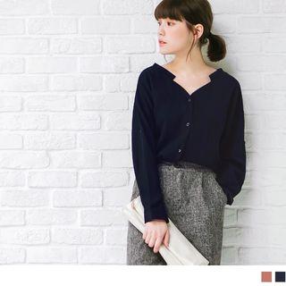 Long Sleeve V-neck Loose-fit Blouse