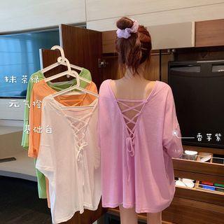 Short-sleeve Lace-up Loose-fit Top