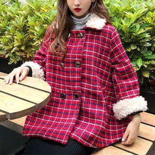 Furry Trim Double Breasted Check Jacket