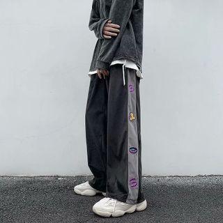 Embroidered Contrast Trim Straight Leg Sweatpants
