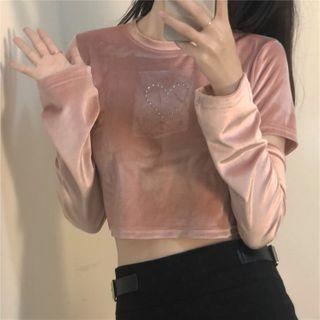 Long-sleeve Velvet Cropped T-shirt