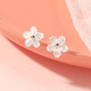 Shell Flower Earring 1 Pair - White & Silver - One Size