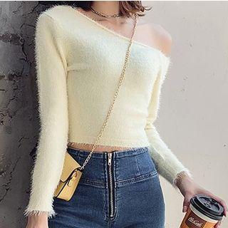 Asymmetric Off-shoulder Cropped Sweater