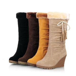 Wedge Fleece-lining Mid-calf Boots