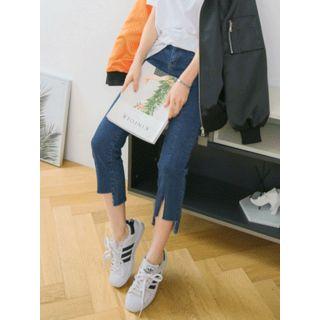 Band-waist Cutout-hem Tapered Jeans