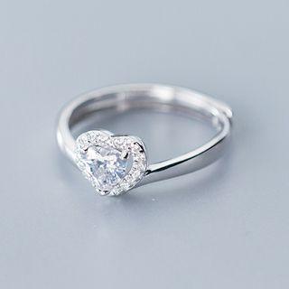 925 Sterling Silver Rhinestone Heart Ring As Shown In Figure - One Size