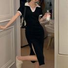 Short-sleeve Collar Drawstring Side-slit T-shirt Dress