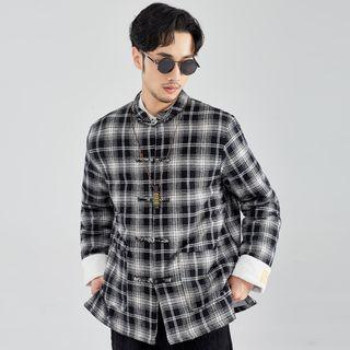 Frog-button Plaid Shirt