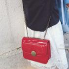 Faux Patent Leather Chain Strap Crossbody Bag