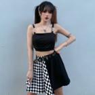 Chain-strap Cropped Camisole Top / Pattern Panel Mini A-line Skirt / Chained Belt
