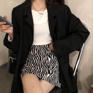 Single Breasted Blazer / Zebra Print A-line Mini Skirt