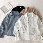 Plain V-neck Flare-sleeve Blouse