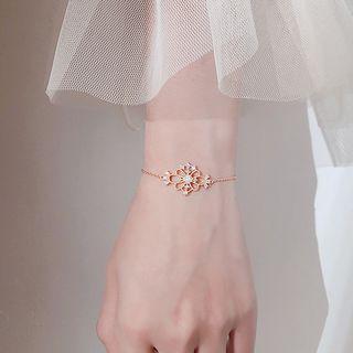 925 Sterling Silver Rhinestone Flower Bracelet