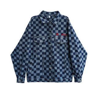 Lettering Check Denim Jacket