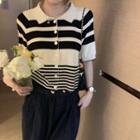 Short-sleeve Striped Knit Shirt Stripe - One Size