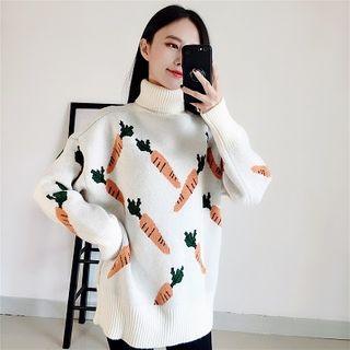 Print Turtle-neck Long-sleeve Sweater