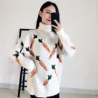 Print Turtle-neck Long-sleeve Sweater