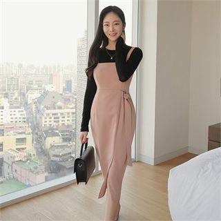 Buckled-waist Pinafore Dress