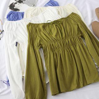 Plain Long-sleeve Crinkled Top