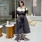 Contrast-yoke Long Anorak Sweatshirt Dress