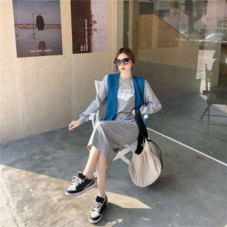 Printed Letter Sweatshirt With Cape / Plain Skinny Skirt