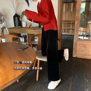 Fleece-lined Corduroy Wide-leg Pants