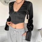 Contrast Stitching Long-sleeve Crop Top