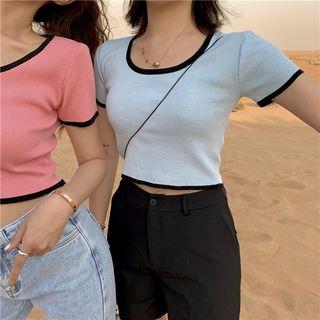 Contrast Trim Short-sleeve Knit Crop Top