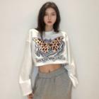 Butterfly Print Crop Sweatshirt