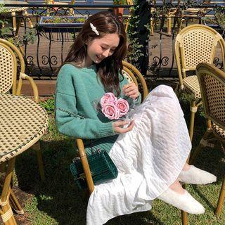Long-sleeve Shirred A-line Dress / Sweater / Set