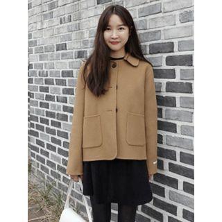 Round-collar Wool Blend Coat