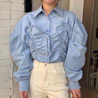 Mock Two-piece Frill Trim Shirt