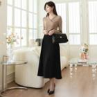 Button-side Flared Long Wrap Skirt