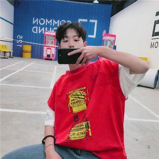 Short-sleeve Printed Layered T-shirt