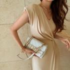 Padded Shoulder Twist-front Dress