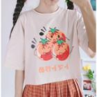 Tomato Elbow-sleeve T-shirt / Plaid Mini Skirt