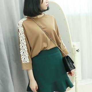Crochet Lace Trim-sleeve T-shirt