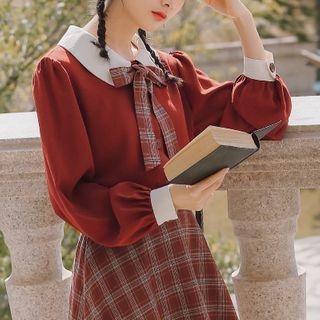 Plaid Ribbon Buttoned Jacket