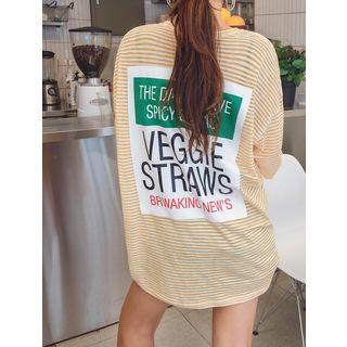 Plus Size Letter-printed Stripe T-shirt