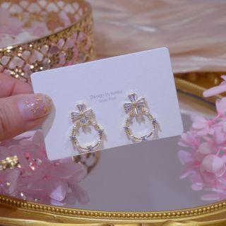 Cross Rhinestone Earring 1 Pair - Gold & White - One Size