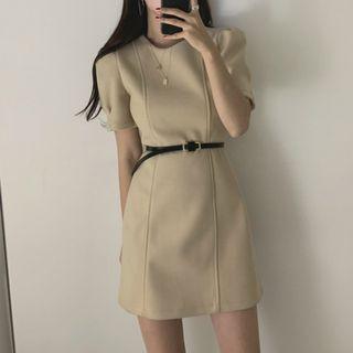 Set: Short-sleeve Mini A-line Dress + Belt