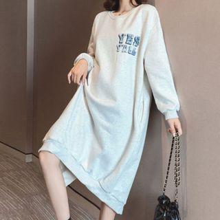 Lettering Slit Midi Pullover Dress