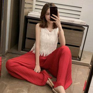 Fringed Tank Top / Chiffon Wide-leg Pants