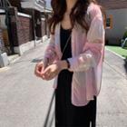 Long-sleeve Tie-dyed Chiffon Blouse Pink - One Size